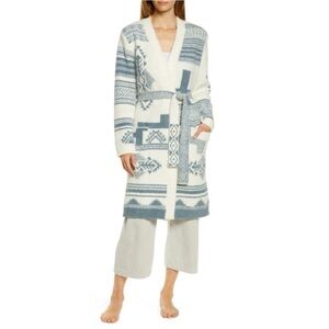 Barefoot Dreams Robe Cozy Chic Patchwork Cream Dusk Fleece Aztec Lounge Large
